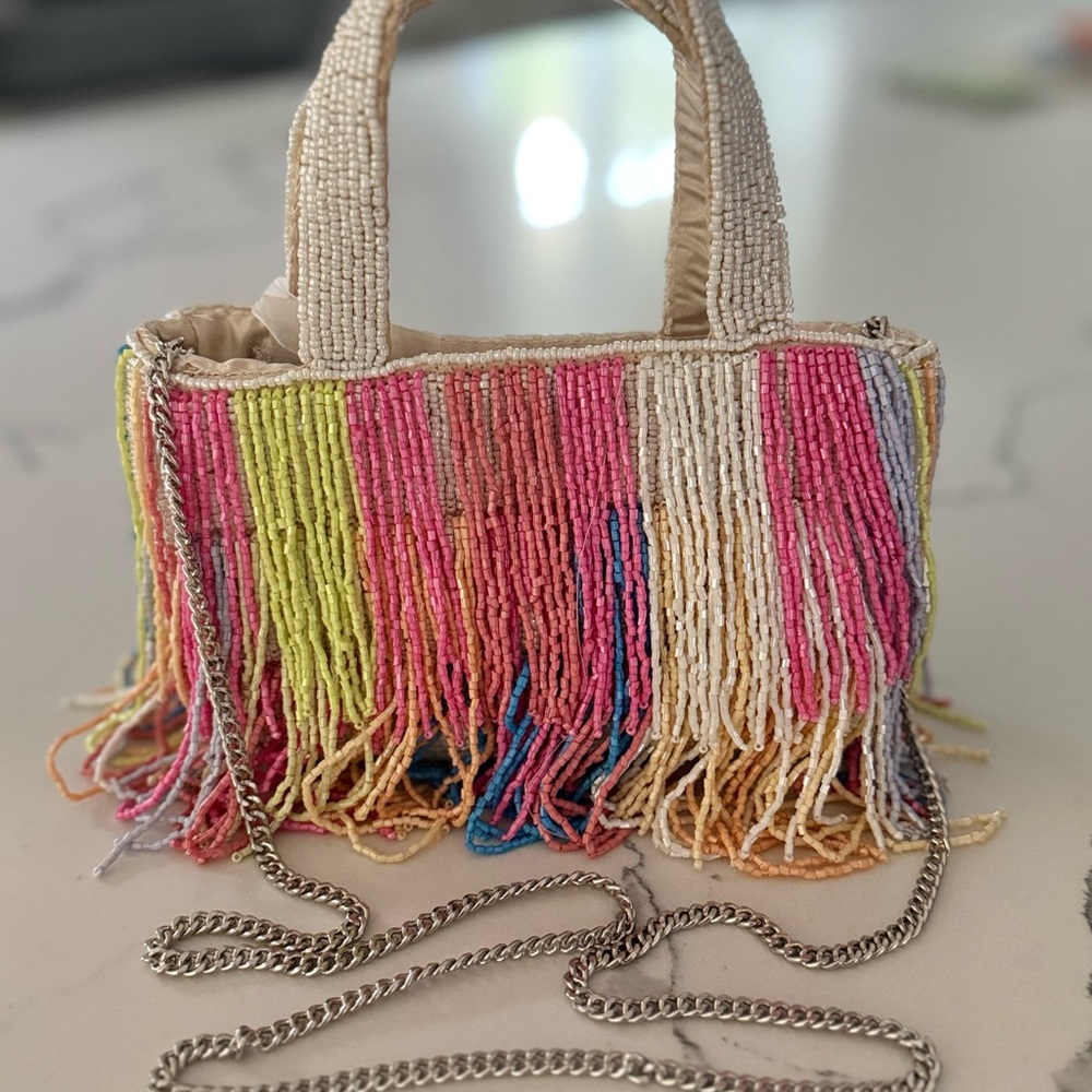 NWT Colorful Beaded Fringe Handbag